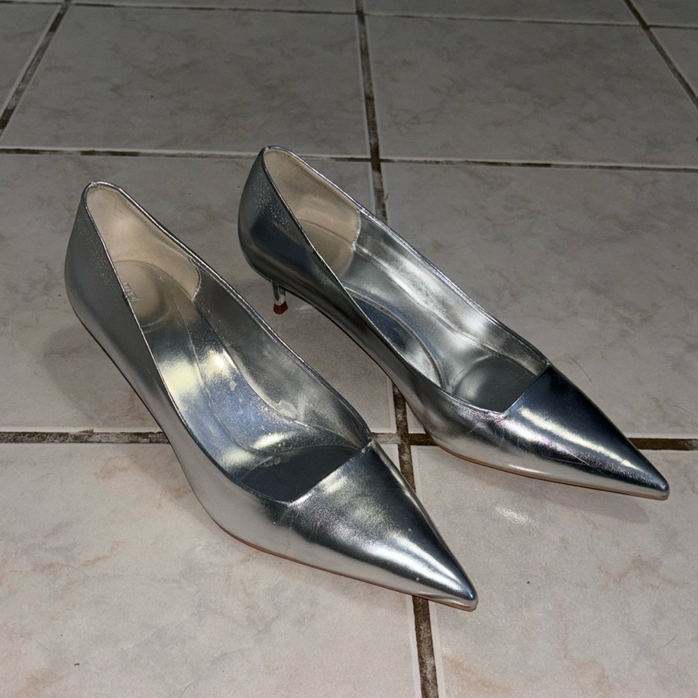 Zara silver pump kitten heels